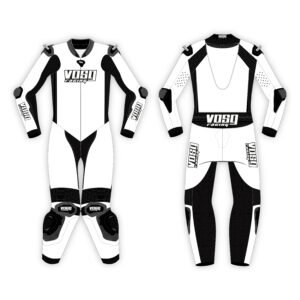 Combinaison moto 1 pièce Vosg Racing en cuir, avec protections homologuées, conçue pour offrir sécurité, performance et confort sur route ou piste.