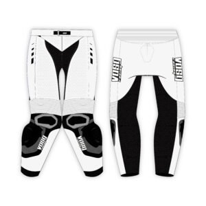 Pantalon moto en cuir Vosg Racing, avec protections homologuées des hanches et genoux, alliant style, confort et sécurité maximale.