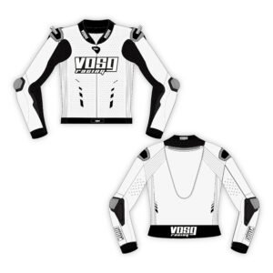Blouson moto Vosg Racing en cuir, avec protections homologuées, alliant style, confort et sécurité pour tous les motards.